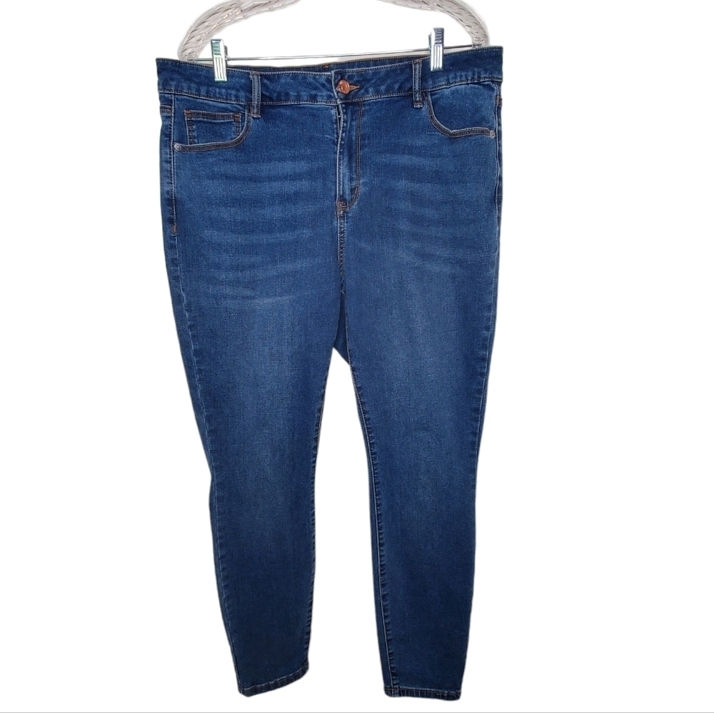 Dex Skinny Jeans, Medium Blue Wash, High Rise Mom Jeans Sz 16